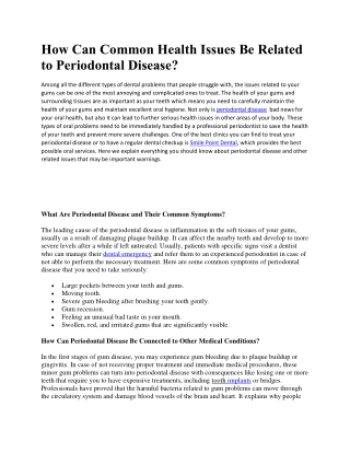 How Can Common Health Issues Be Related to Periodontal Disease
