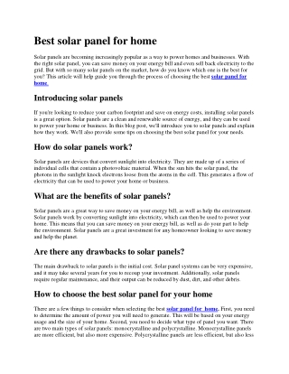 Best solar panel for home