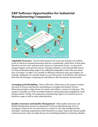 ERP Software Opportunities for Industrial Manufacturing Companies