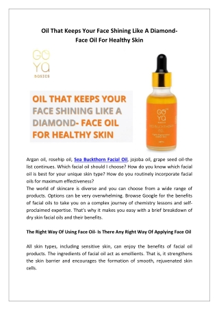 Oil That Keeps Your Face Shining Like A Diamond- Face Oil For Healthy Skin