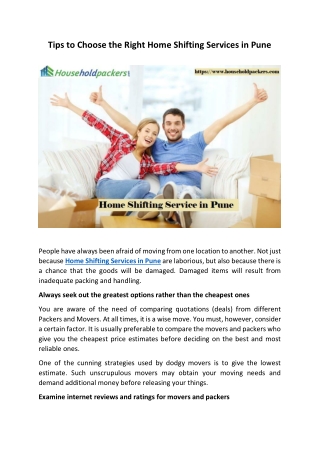 Tips to Choose the Right Home Shifting Services in Pune