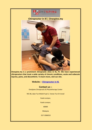 Chiropractor in Kl | Onespine.my