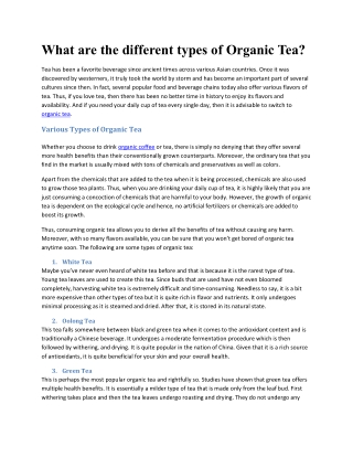 What are the different types of Organic Tea