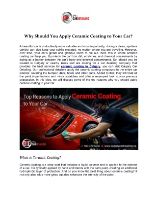 Why Should You Apply Ceramic Coating to Your Car?