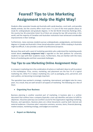 Feared? Tips to Use Marketing Assignment Help the Right Way!