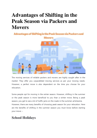 Advantages of Shifting in the Peak Season via Packers and Movers