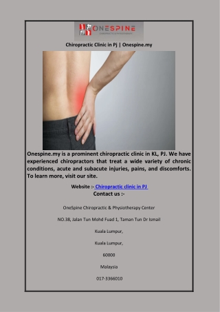 Chiropractic Clinic in Pj | Onespine.my