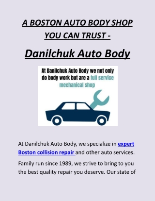 A BOSTON AUTO BODY SHOP YOU CAN TRUST - DANILCHUK AUTO BODY