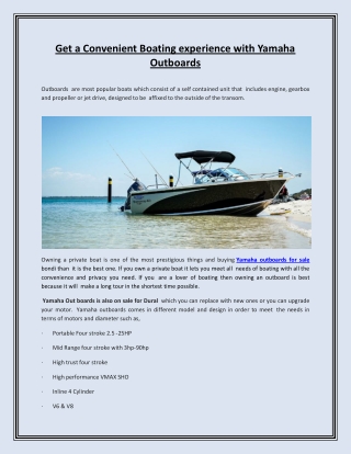 Get a Convenient Boating experience with Yamaha Outboards