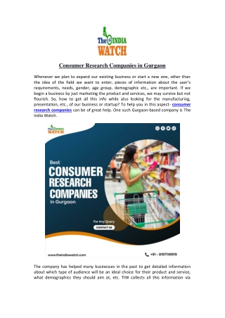 Consumer Research Companies in Gurgaon 