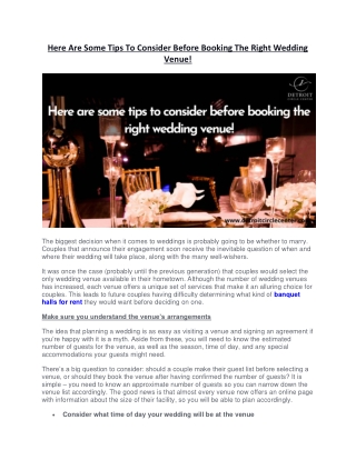 Here Are Some Tips To Consider Before Booking The Right Wedding Venue!