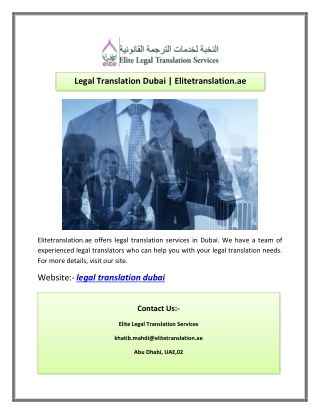 Legal Translation Dubai | Elitetranslation.ae