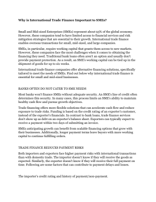 Why is International Trade Finance Important to SMEs