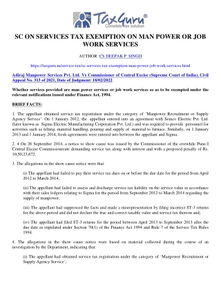 SC on Services Tax Exemption on man power or job work services