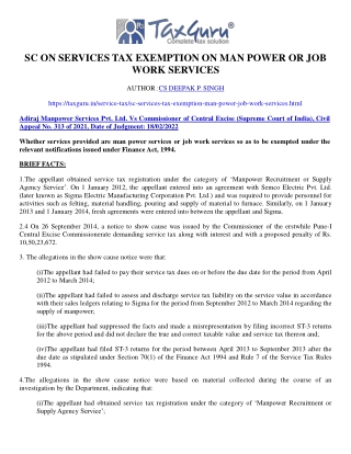 SC on Services Tax Exemption on man power or job work services