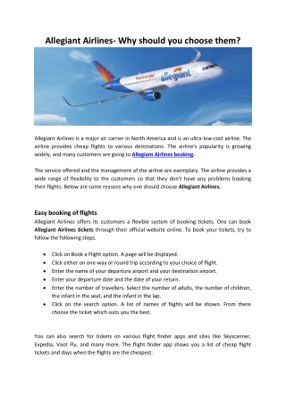 Allegiant Airlines  Why should you choose them