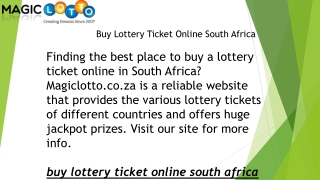 Buy Lottery Ticket Online South Africa Magiclotto.co.za