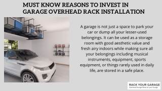 Must know Reasons to Invest in Garage Overhead Rack Installation