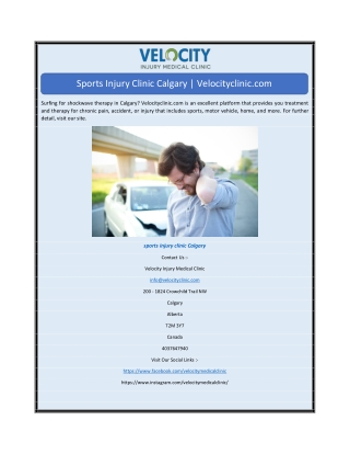 Sports Injury Clinic Calgary  Velocityclinic