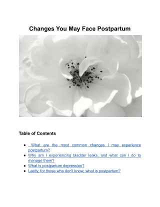 Changes You May Face Postpartum