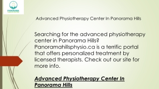 Advanced Physiotherapy Center In Panorama Hills  Panoramahillsphysio.ca