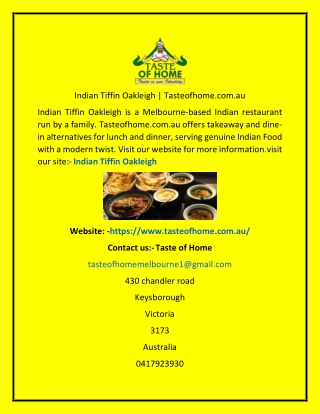 Indian Tiffin Oakleigh Tasteofhome.com