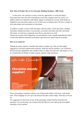 Why Most of People Like Go To Chocolate Molding Machines - BBL Foods