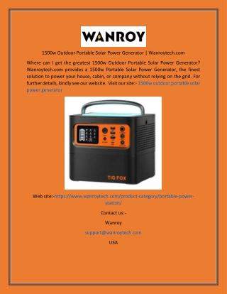 1500w Outdoor Portable Solar Power Generator  Wanroytech