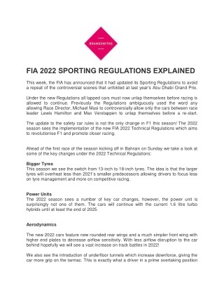 FIA 2022 Sporting Regulations Explained - Brandsmiths