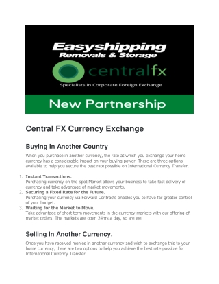 Central FX Currency Exchange - Easy Shipping