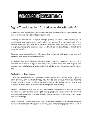 Digital Transformation Go It Alone or Go With a Pro - Monochrome Consultancy