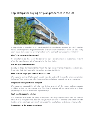 Top 10 Tips for Buying Off Plan Properties in the UK - Carpe Diem London