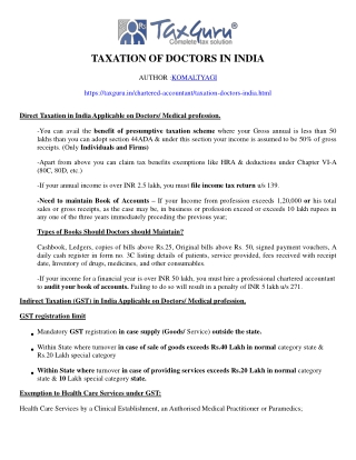 Taxation of Doctors in India