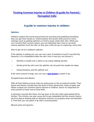 Treating Common Injuries in Children (A guide for Parents) - Hansaplast India