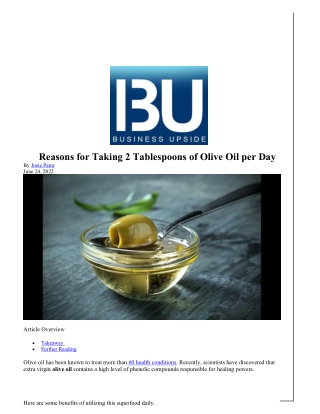 Reasons for Taking 2 Tablespoons of Olive Oil per Day