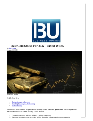 Best Gold Stocks For 2022 – Invest Wisely