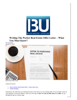 Writing The Perfect Real Estate Offer Letter – What You Must Know