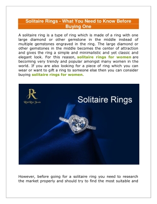 Solitaire Rings - What You Need to Know Before Buying One