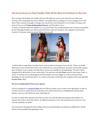 Our Escort Service In Pune Familiar With All The Many Sex Positions In The City
