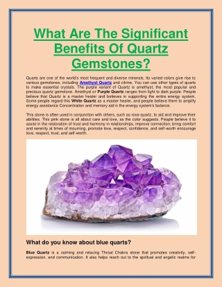 What Are The Significant Benefits Of Quartz Gemstones