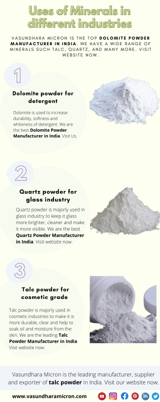 Uses of minerals in different industries- Talc powder and Quartz Powder