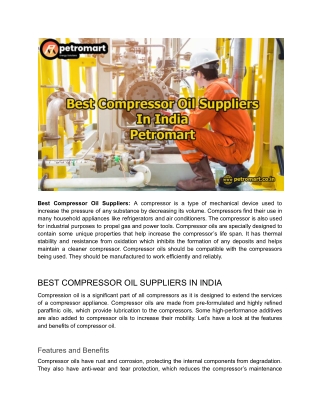 Best Compressor Oil Suppliers In India – Petromart