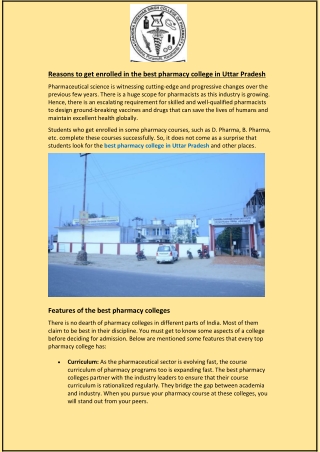 Reasons to get enrolled in the best pharmacy college in Uttar Pradesh
