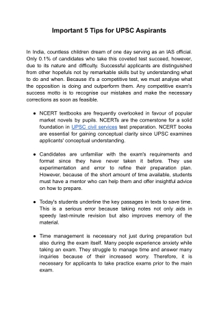 Important 5 Tips for UPSC Aspirants