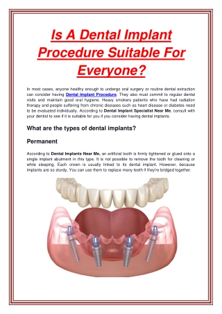 Is A Dental Implant Procedure Suitable For Everyone
