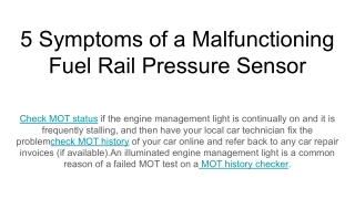 5 Symptoms of a Malfunctioning Fuel Rail Pressure Sensor