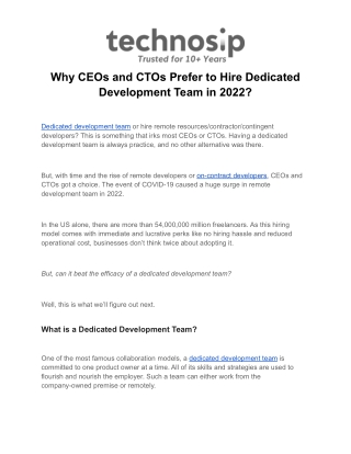 Why CEOs and CTOs Prefer to Hire Dedicated Development Team in 2022