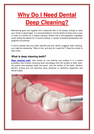 Why Do I Need Dental Deep Cleaning