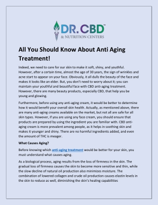 All You Should Know About Anti Aging Treatment