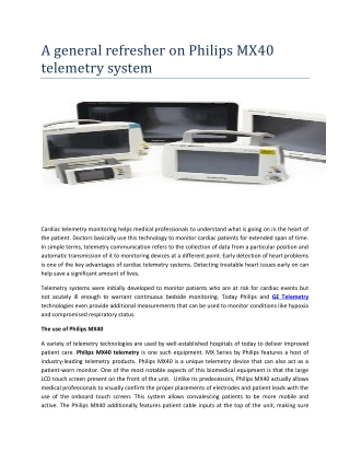 A general refresher on Philips MX40 telemetry system